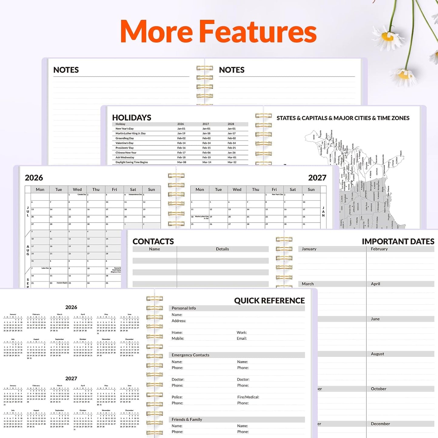SUNEE Academic Planner 2026-2027 – Weekly & Monthly Planner, July 2026 to June 2027, 6.4"x8.3", Thick Paper, Tabs, Pockets, Bookmark, Spiral-Bound, Student Teacher Organizer, Black