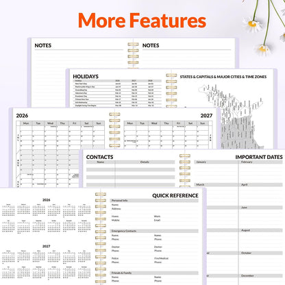 SUNEE Academic Planner 2026-2027 – Weekly & Monthly Planner, July 2026 to June 2027, 6.4"x8.3", Thick Paper, Tabs, Pockets, Bookmark, Spiral-Bound, Student Teacher Organizer, Black