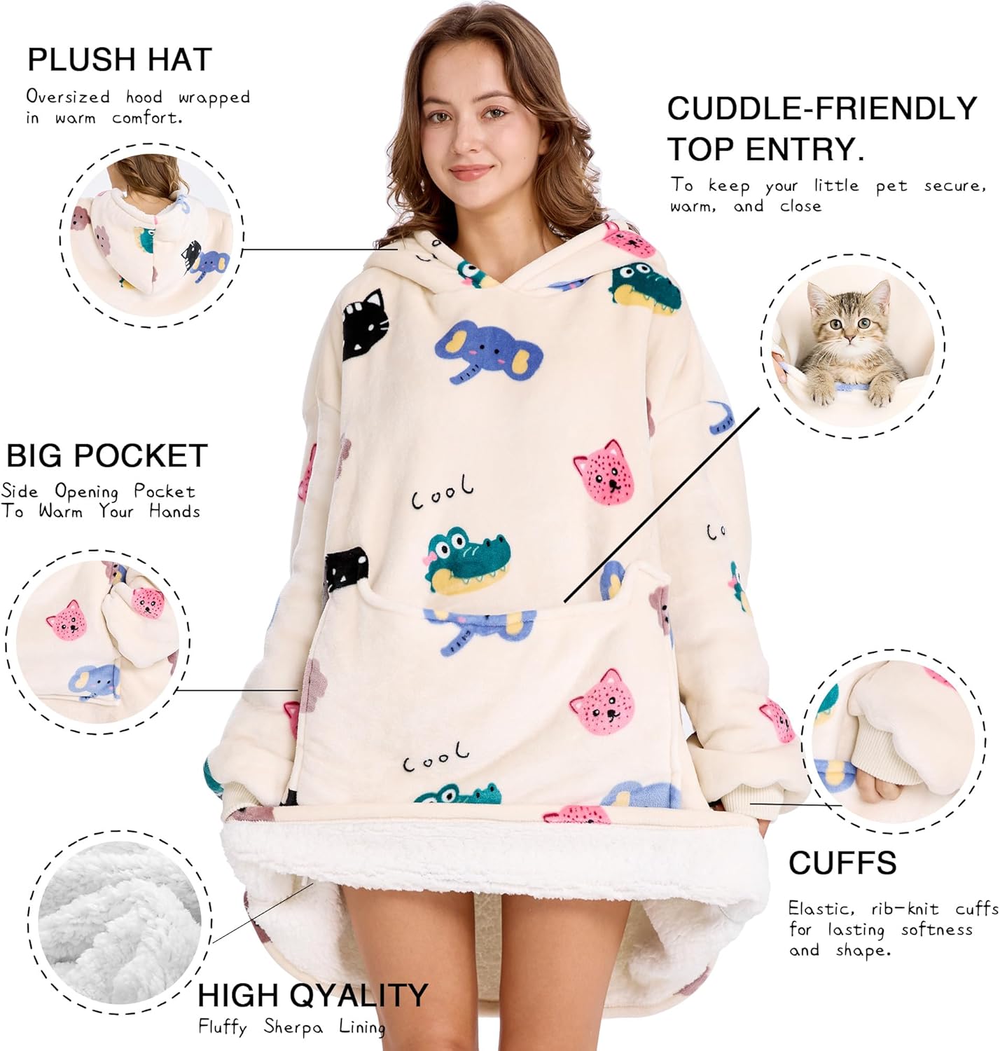 Aemilas Wearable Blanket Hoodie - Warm Sherpa Blanket Sweatshirt as Gifts for Adult Women Mom Men, One Size Fits All