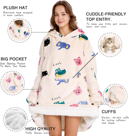 Aemilas Wearable Blanket Hoodie - Warm Sherpa Blanket Sweatshirt as Gifts for Adult Women Mom Men, One Size Fits All
