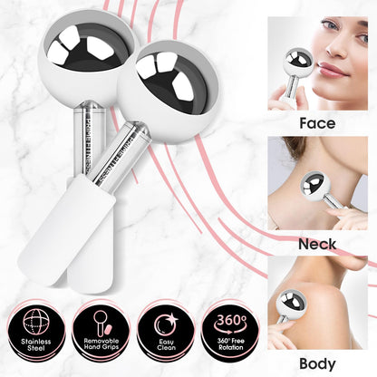 Ice Globes for Facials | Unbreakable Steel Cooling Roller | Cryo Sticks for Face | Massager for Face Neck & Eyes | Skin Care for Dark Circles, Puffiness, Wrinkles, Collagen Production (White)