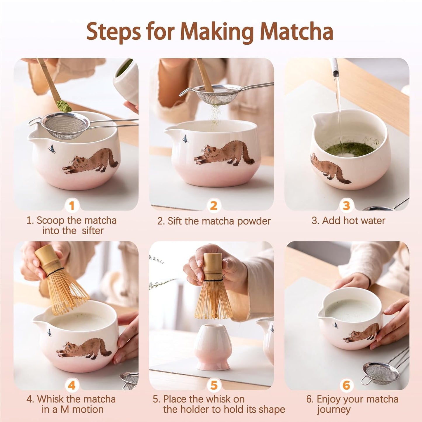 Matcha Set, Japanese Tea Set Includes Matcha Bowl with Spout, Matcha Whisk Holder, Bamboo Matcha Whisk and Bamboo Scoop, 17 oz Mottled Green Glaze Ceramic Matcha Kit for Tea Lovers