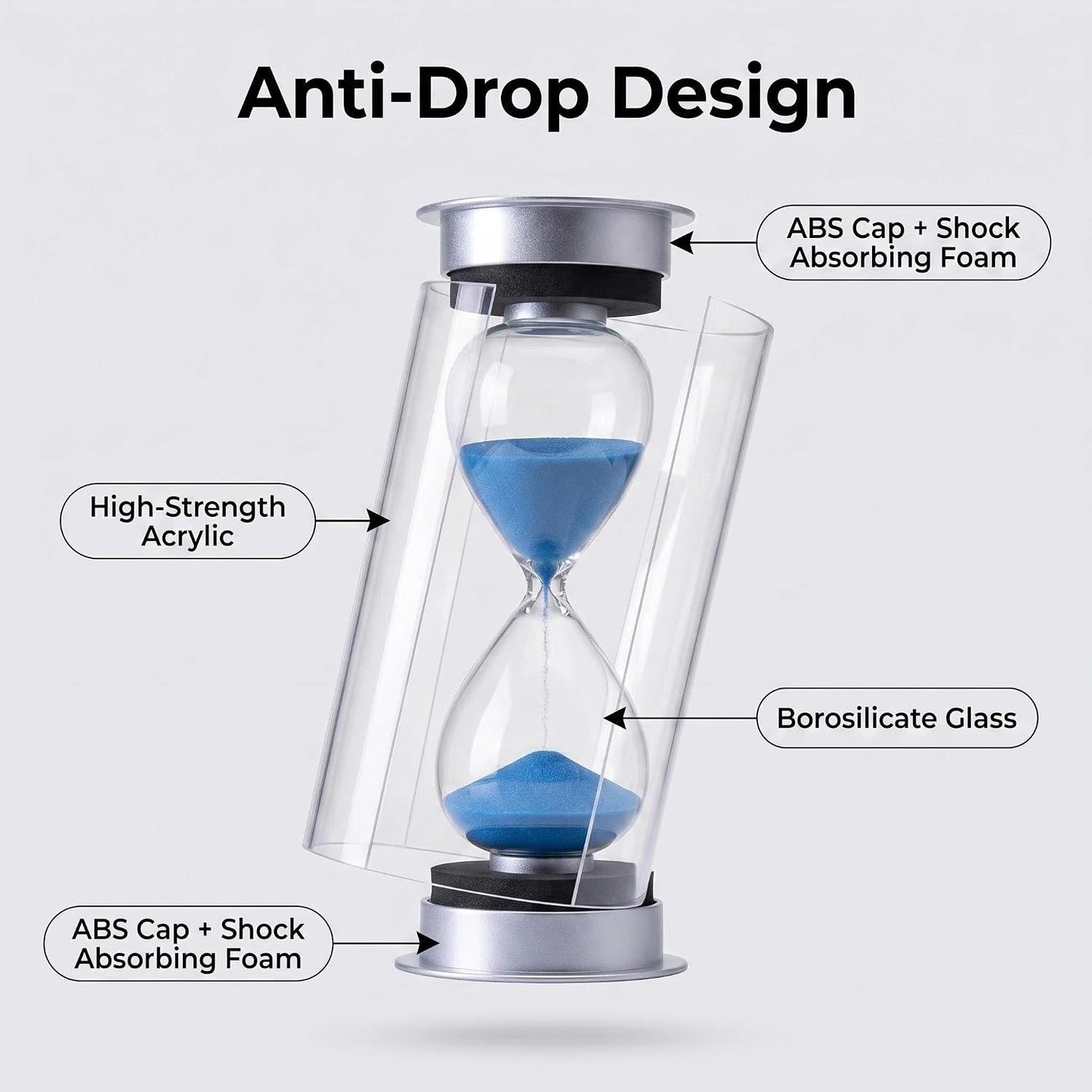 60 Minutes Hourglass Sand Timer, Dual Protection Hour Glass with Sand, Sand Timer for Kids Safety, Sand Clock Watch, Creative Gift, Living Room Office Decorative (Blue)