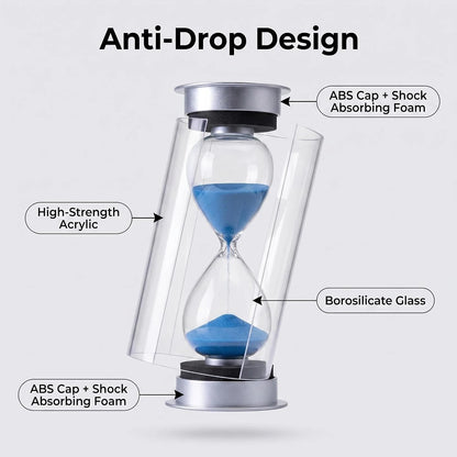 60 Minutes Hourglass Sand Timer, Dual Protection Hour Glass with Sand, Sand Timer for Kids Safety, Sand Clock Watch, Creative Gift, Living Room Office Decorative (Blue)