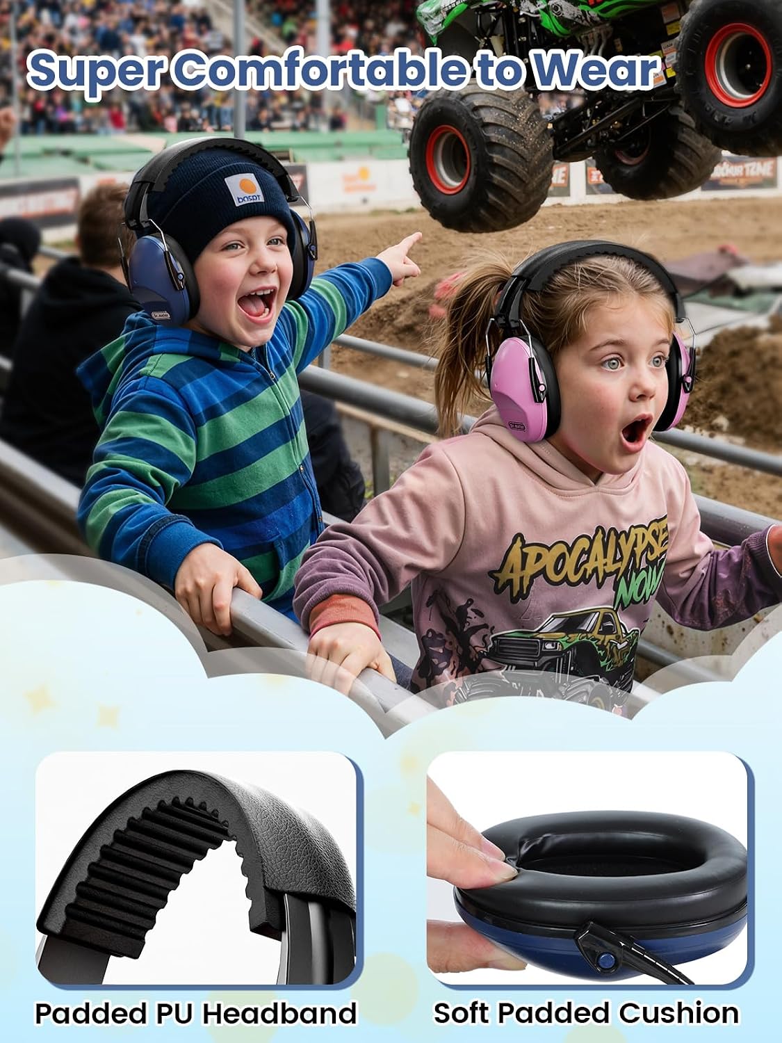 Dr.meter Ear Muffs for Noise Reduction: 27.4SNR Noise Cancelling Headphones for Kids Adults, EM100 Adjustable Hearing Protection Earmuffs for Monster Jam, Autism Sensory, Concerts, Fireworks- 3PACK
