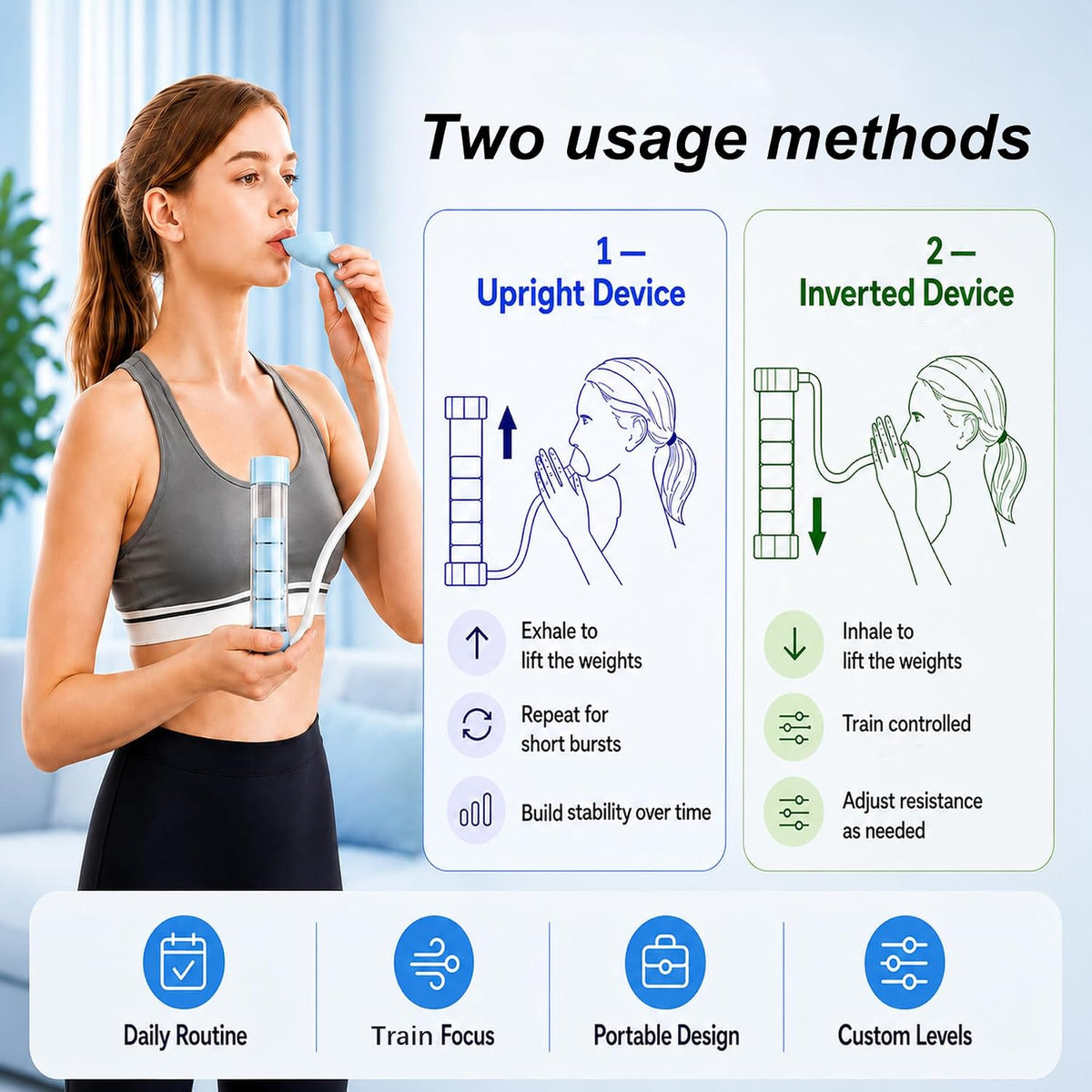 Adjustable Breathing Training Device,Weighted Practice Tool,Portable Yoga Accessory,Daily Breathing Resistance Training Dumbbells,Gym Breathing Trainer for Adults,Travel Fitness Exercise,Blue