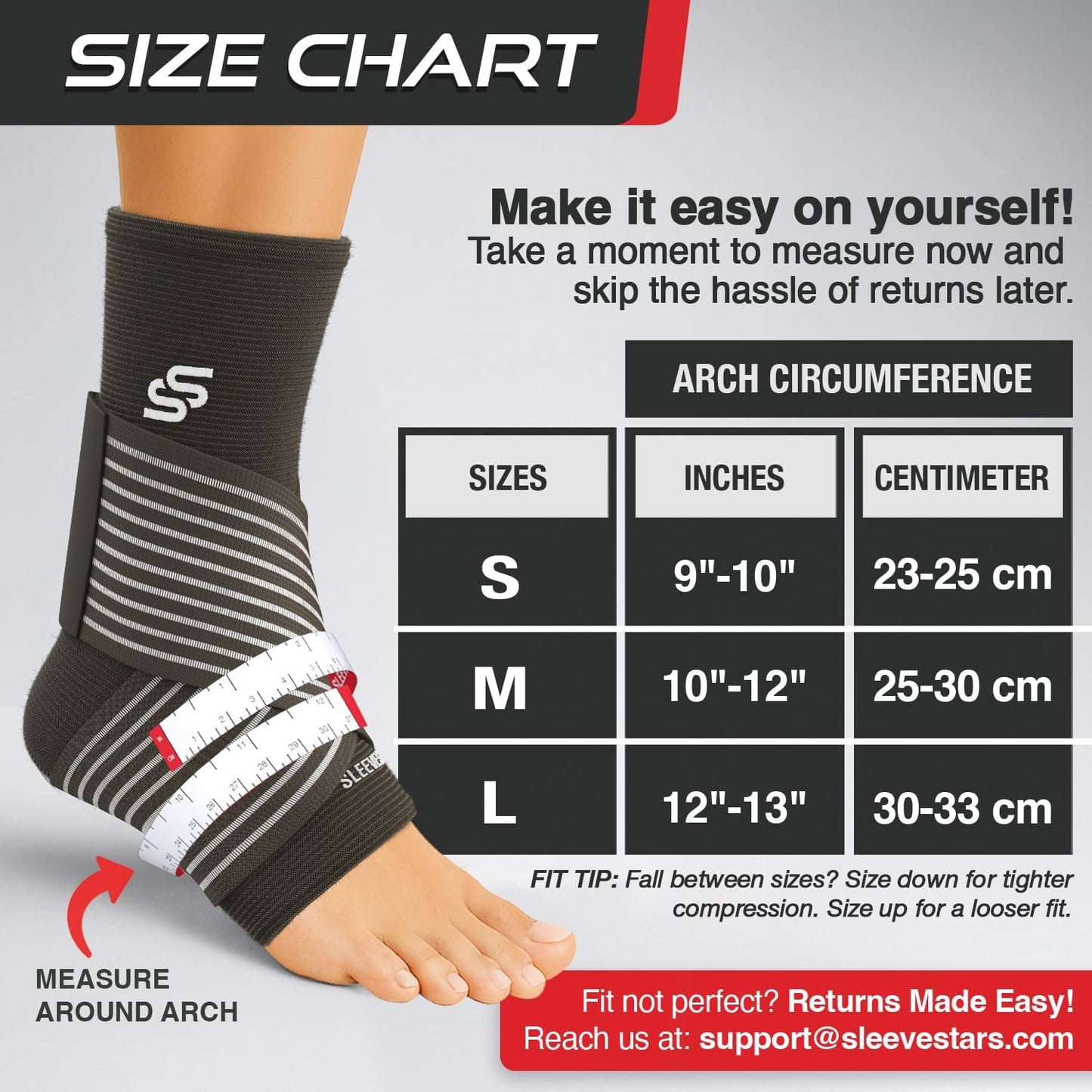 Sleeve Stars Ankle Brace for Women & Men, Ankle Wrap for Sprain, Compression Sleeve for Plantar Fasciitis Relief, Easy Customizable Support: w/ Removable Strap (Single/M:10"-12"/Black)