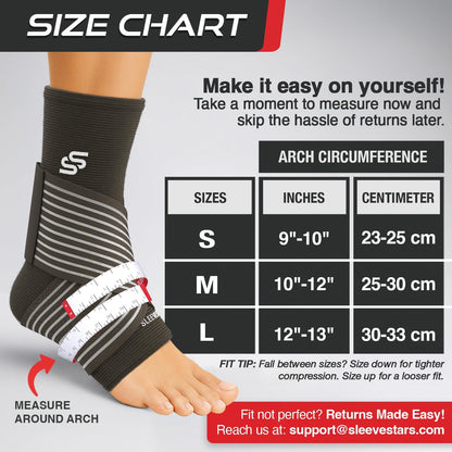 Sleeve Stars Ankle Brace for Women & Men, Ankle Wrap for Sprain, Compression Sleeve for Plantar Fasciitis Relief, Easy Customizable Support: w/ Removable Strap (Single/M:10"-12"/Black)