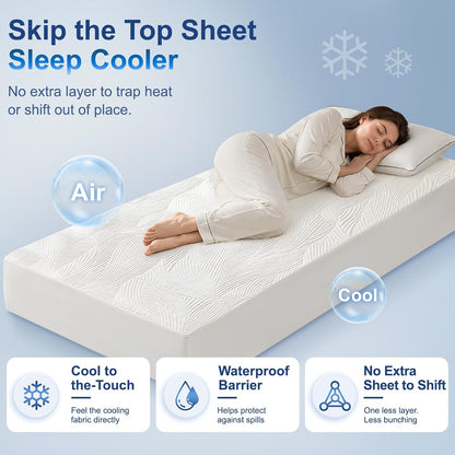 Cooling Waterproof Mattress Protector Queen Size, 400GSM 3D Air Fabric Breathable Mattress Cover, Premium Bed Protector with Deep Pockets, Luxury Noiseless Machine Washable Bed Cover, White