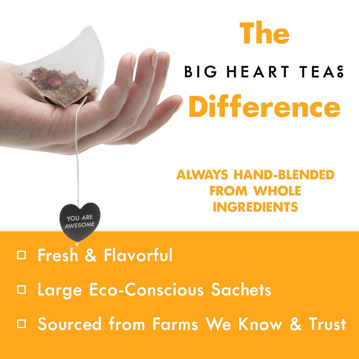 Big Heart Tea Co. Ginger Turmeric Tea, Certified Organic Tea Bags (20 Count) Herbal Caffeine Free Blend with Adaptogenic Tulsi, Peppercorn, Cinnamon - Cup of Sunshine