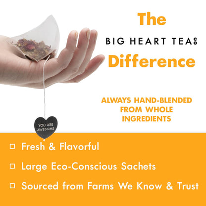 Big Heart Tea Co. Ginger Turmeric Tea, Certified Organic Tea Bags (20 Count) Herbal Caffeine Free Blend with Adaptogenic Tulsi, Peppercorn, Cinnamon - Cup of Sunshine