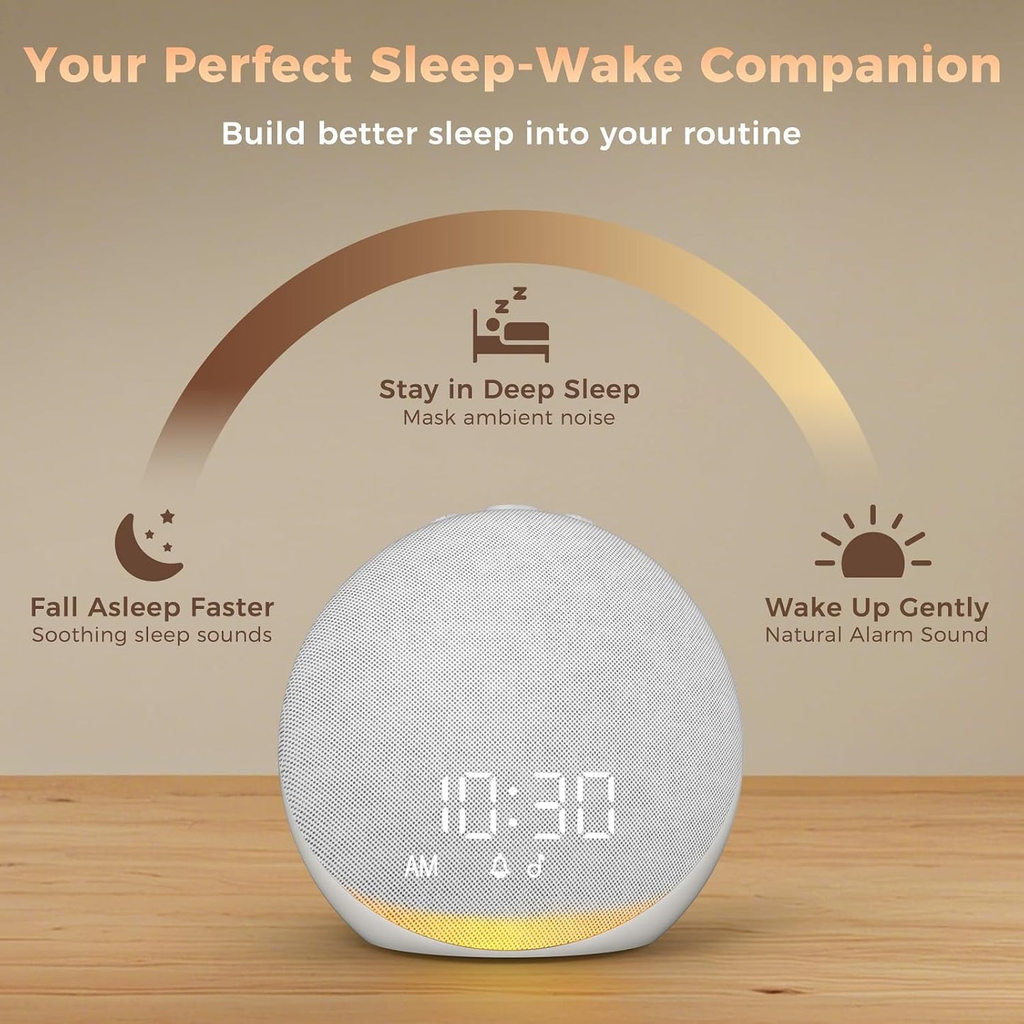 Sound Machine Alarm Clock for Bedroom: 25 Natural Sleep Sounds - White Noise Machine for Adults Kids Baby - Gentle Wake Up Alarm with Bluetooth Speaker - Putty