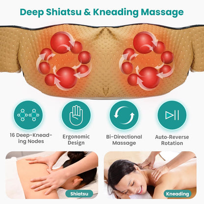 Nekteck Shiatsu Neck Massager with Heat for Pain Relief Deep Tissue, 2026 Upgraded 3D Back Shoulder Kneading Massage Pillow, Body Muscle Relaxation Tools Gifts for Him Her, Blue (NOT Cordless)