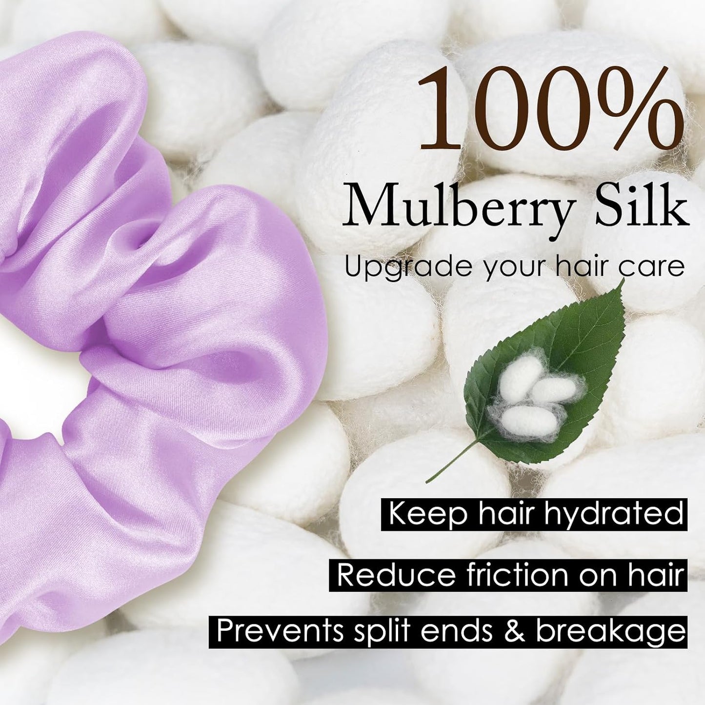 OLESILK 100% Mulberry Silk-Scrunchies for Hair Sleep, Women Grils Silk Hair Ties for Frizz & Breakage Curly Hair, No Damage, Elastics Ponytail Holder, 3 Pack