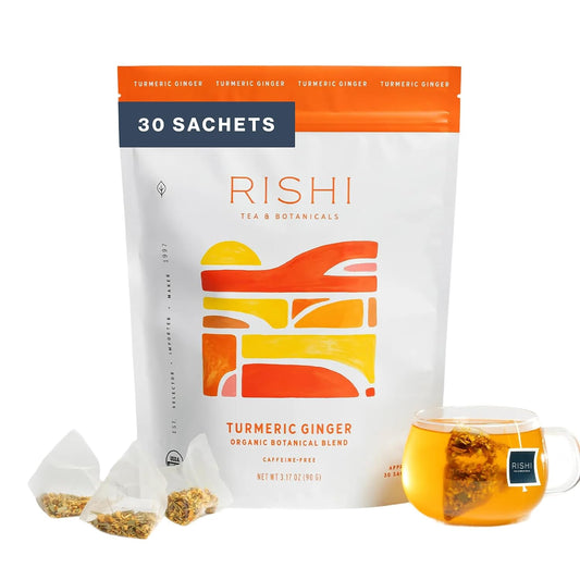 Rishi Tea Turmeric Ginger Organic Sachet Tea Bags, Caffeine Free, 30ct