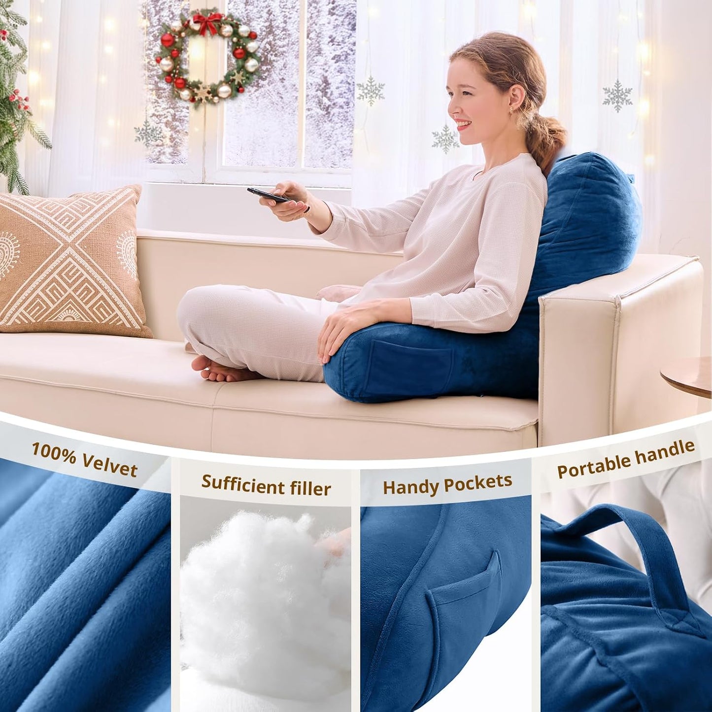 Sasttie Reading Pillows for Sitting in Bed Adult, Back Pillow Bed Sitting Up, Back-Rest Support Cushion for Sit Up on Couch, Sofa, and Floor, Dorm Essentials, Oeko-Tex Certified, Dark Grey
