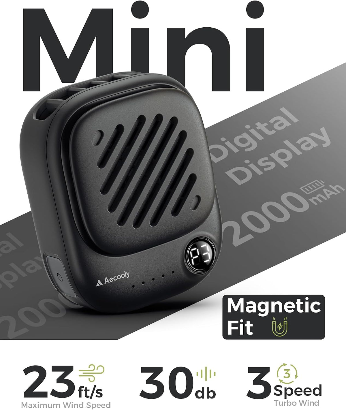 Aecooly Magnetic Clip On Fan, Mini Portable Neck Fan, Mighty Waist Fan