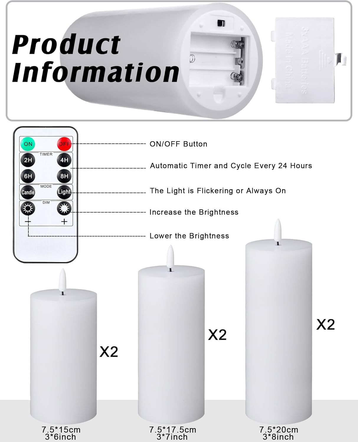 VIHOSE 12 Pack White Flameless Candles Set with Remote and Timer Flickering Flameless Battery Candles Flat Top LED Pillar for Wedding Outdoor Home Festival Decoration(D 3'' H 4'' 5'' 6'')
