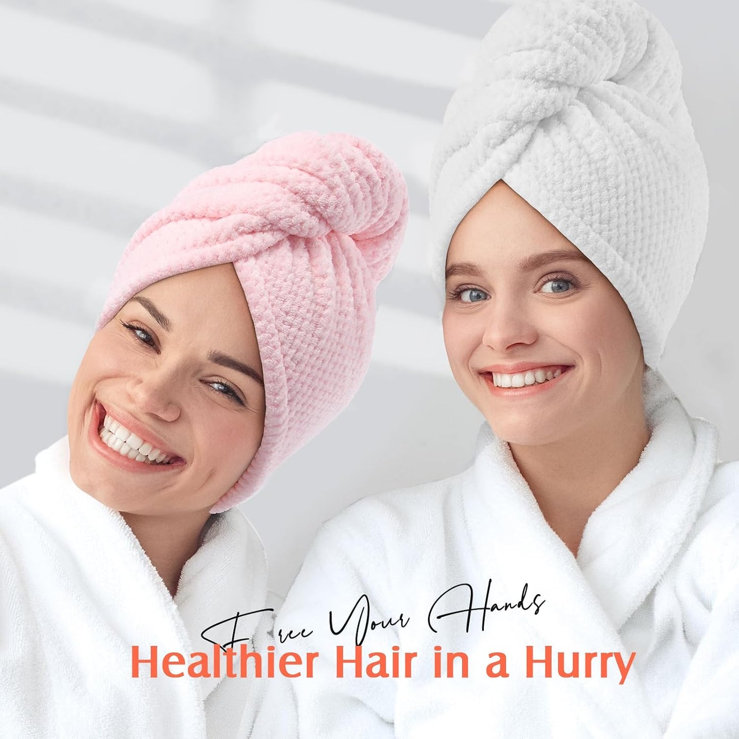 YFONG 2 Pack Microfiber Hair Towel Wrap for Women, Super Absorbent Quick Dry Hair Turban for All Hair Style Anti Frizz, Large Hair Drying Towel with Button