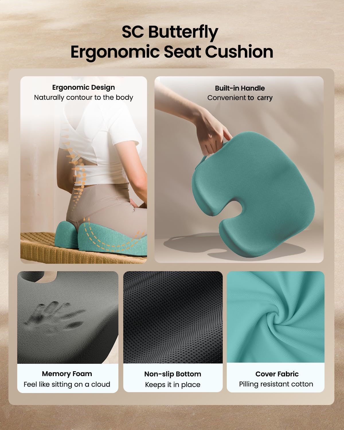 ProtoArc Seat Cushion, Office Chair Cushion for Sciatica, Coccyx Cushion, Ergonomic Memory Foam Seat Cushion for Car, Home, Pressure Relief Pad for Hip, Tailbone, All Day Comfort - Black