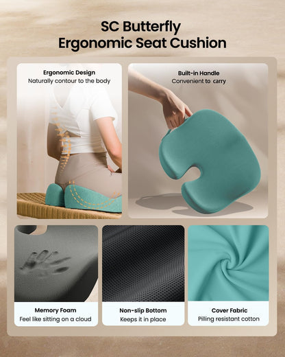 ProtoArc Seat Cushion, Office Chair Cushion for Sciatica, Coccyx Cushion, Ergonomic Memory Foam Seat Cushion for Car, Home, Pressure Relief Pad for Hip, Tailbone, All Day Comfort - Black
