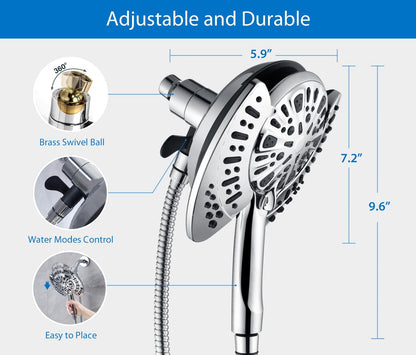 INAVAMZ Shower Head with Handheld High Pressure: Hand Held Shower Head & Rain Shower Head 2-IN-1 Shower Head with 59" Rotatable Stainless Steel Hose, Shower Trim Systems, Sliver 2.5 GPM 15391 Filter