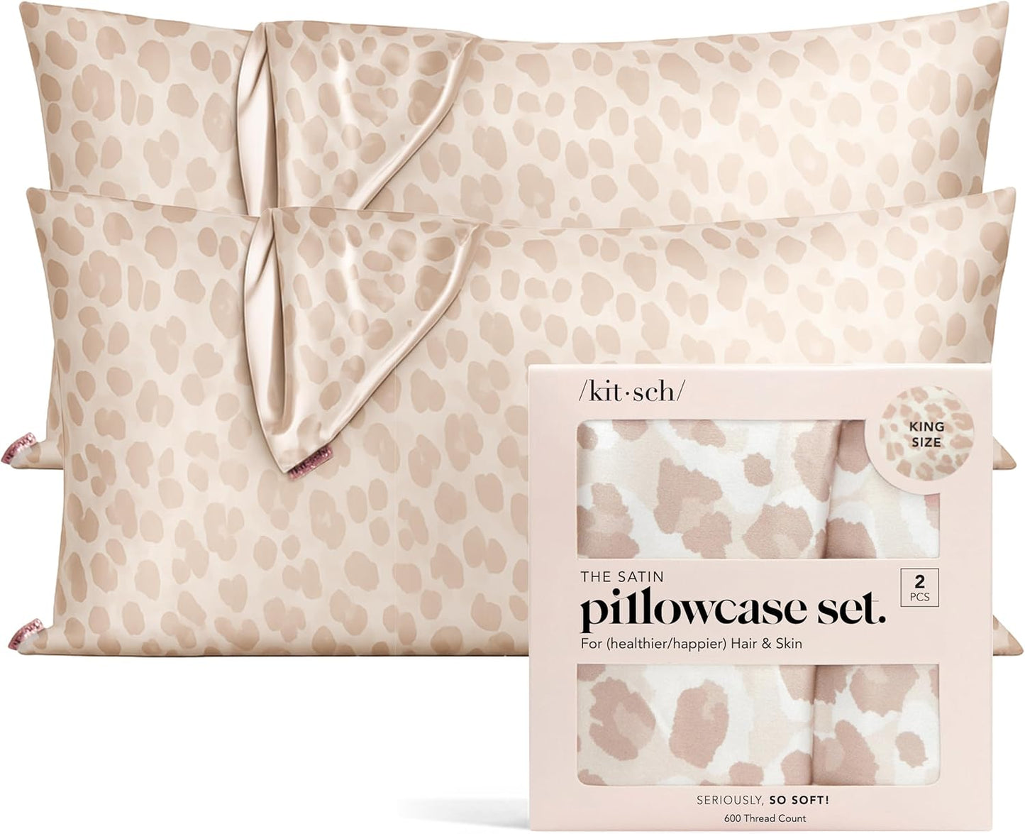 Kitsch Satin Pillowcase with Zipper for Hair & Skin - Softer Than Silk Pillow Cases, Smooth Cooling Satin Pillow Case, Wrinkle-Free, Machine Washable - Pillow Cases Standard Size (19x26) - Blush