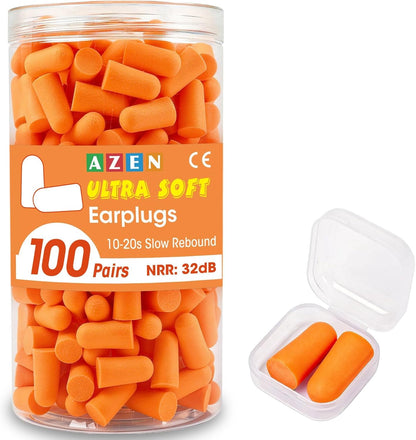AZEN 100 Pairs Ear Plugs Bulk, NRR 32dB Soft Foam Ear Plugs for Sleeping Noise Cancelling, Earplugs for Concerts Shooting Swimming Noise Reduction (Lake Blue)