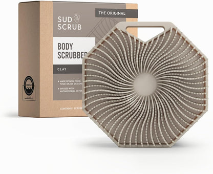Sud Scrub® Antimicrobial Silicone Body Scrubber, Exfoliating Body Brush for Sensitive Skin, Antibacterial Shower Scrubber for Body, Bathroom Essentials for Men & Women, Charcoal