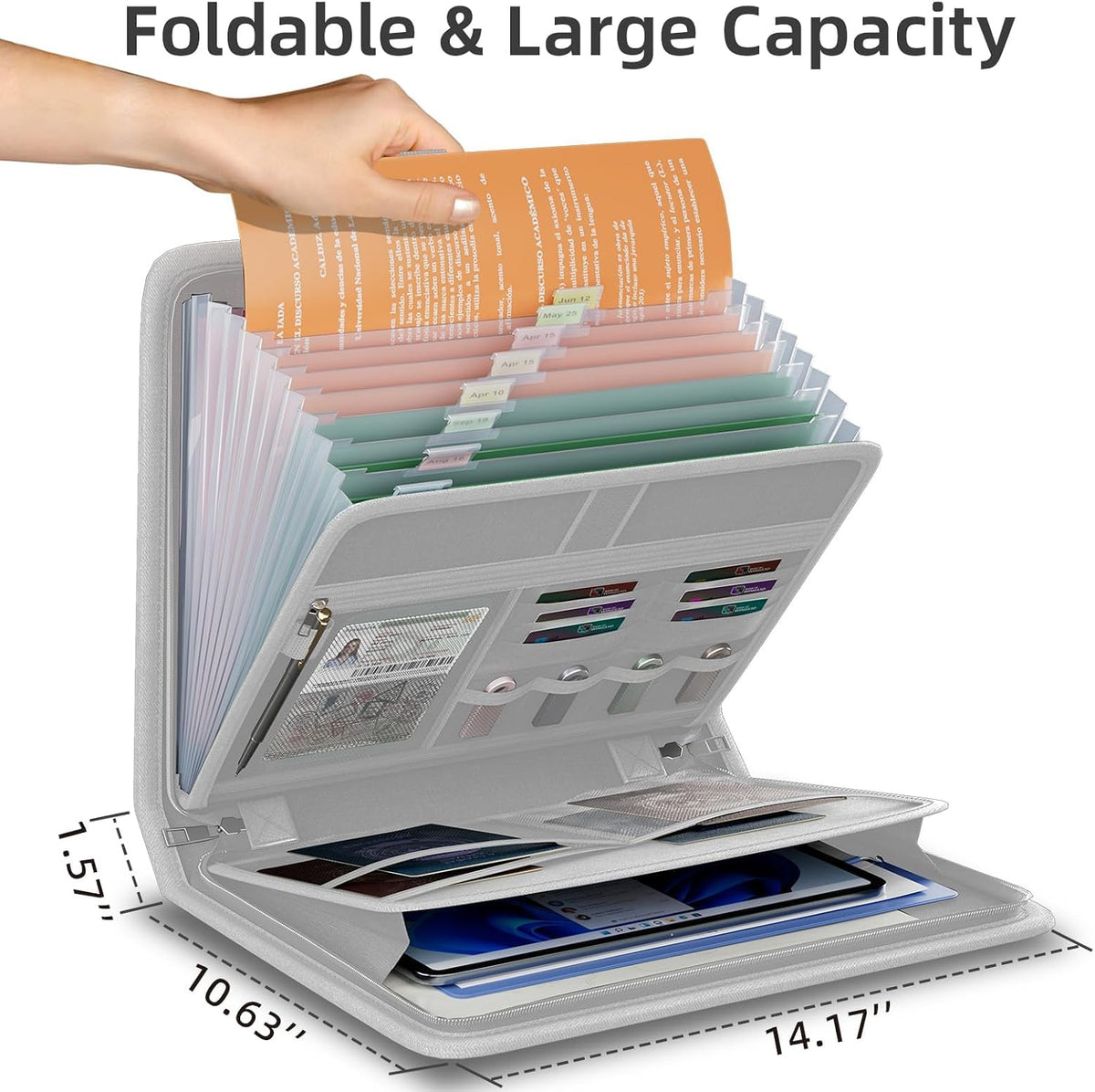 Fireproof Accordion File Organizer, Expanding File Folder with 13 Pockets