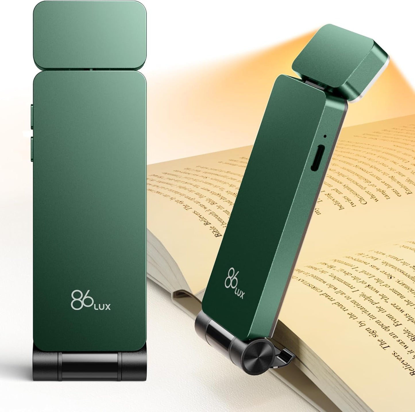 86lux Book Light, Rechargeable Reading Lights for Books in Bed, Ultralight Clip-on LED Bookmark Lamp with 3 Amber Colors & Stepless Dimming for Night Reading for Book Lovers, Papaya Orange