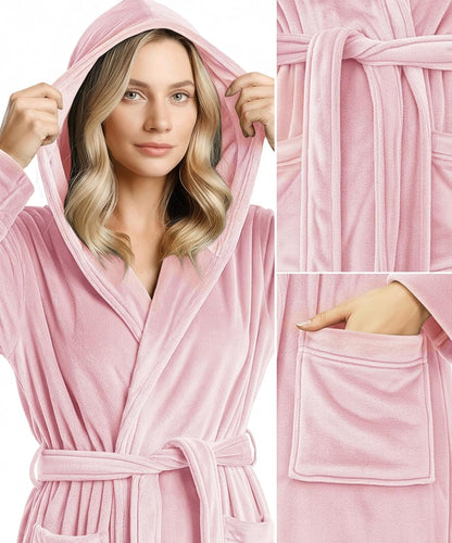 Premium Ultra Soft Robes for Women with Hood Plush Fleece Long Bathrobe