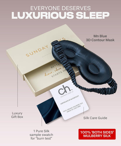 SUNDAYSILKS™ | Adjustable Silk Sleep Mask for Side Sleeper | Cloud-Like Comfort, Weighted for Deep Sleep | Soft Sleep Face Mask for Women & Men, Full Blackout, Cooling Silk Eye Mask for Sleeping