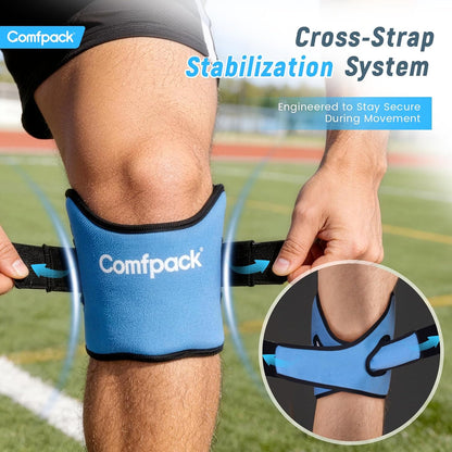 Comfpack Knee Ice Pack for Patella Tendon Relief 2 Pack, Hot Cold Therapy Knee Pain Relief Compression Support Strap for Running, Jumpers Knee, Tendonitis, Squats, Osgood Schlatter, Hiking, Soccer