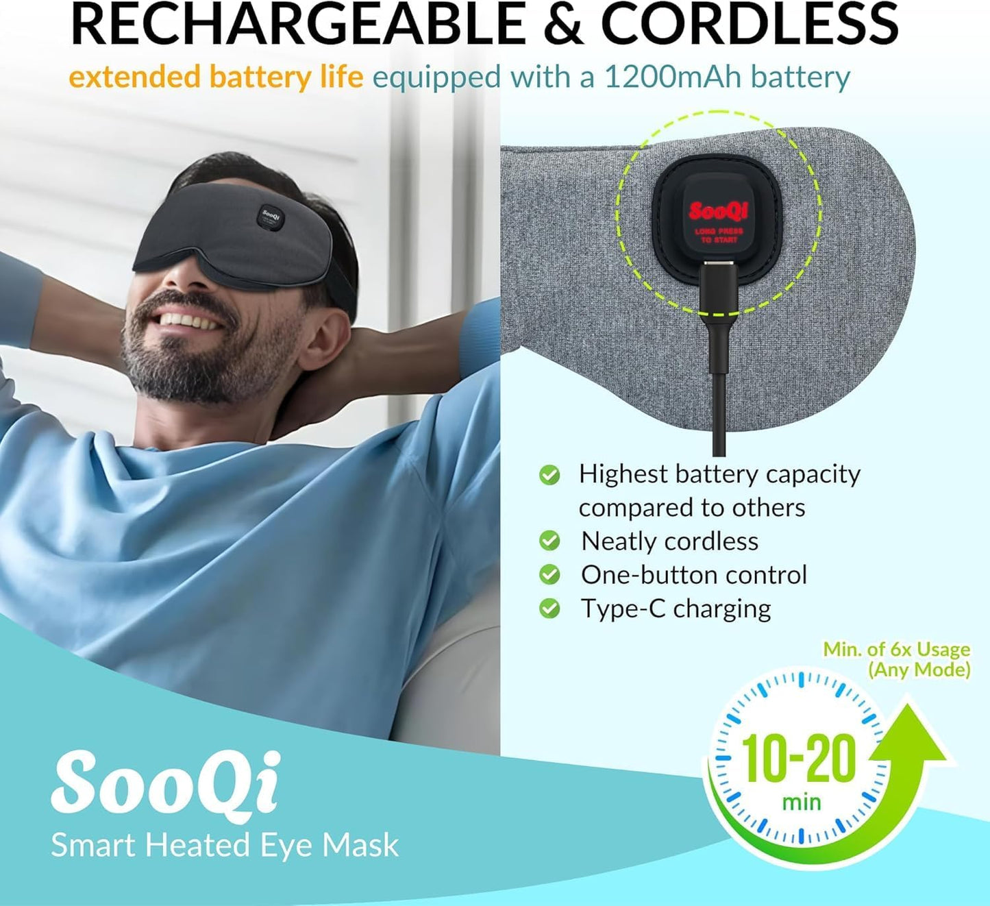 Heated Eye Mask, Cordless Warm Compress for Dry Eyes, Blepharitis & Eye Fatigue - Weighted Heating Pad with 3 Preset Heat Modes, Rechargeable, Auto Shut-Off, Washable Cover for Sleep & Travel