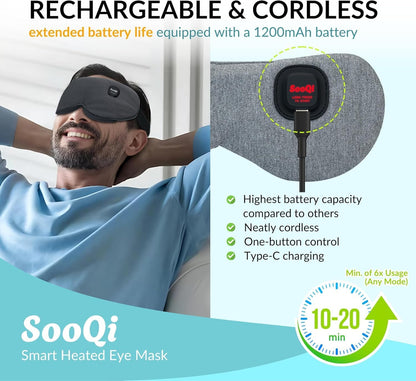 Heated Eye Mask, Cordless Warm Compress for Dry Eyes, Blepharitis & Eye Fatigue - Weighted Heating Pad with 3 Preset Heat Modes, Rechargeable, Auto Shut-Off, Washable Cover for Sleep & Travel