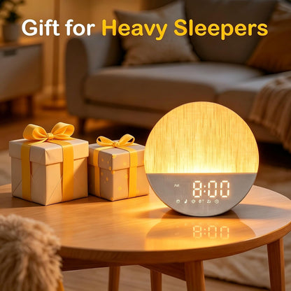 Sunrise Alarm Clock with Sounds Machine:Gentle Gradual Wake Up Light for Heavy Sleepers Relieve Anxiety Dimmable Clock with Bluetooth Memory for Bedroom - White Noise Machine with 30 Sleep Sounds
