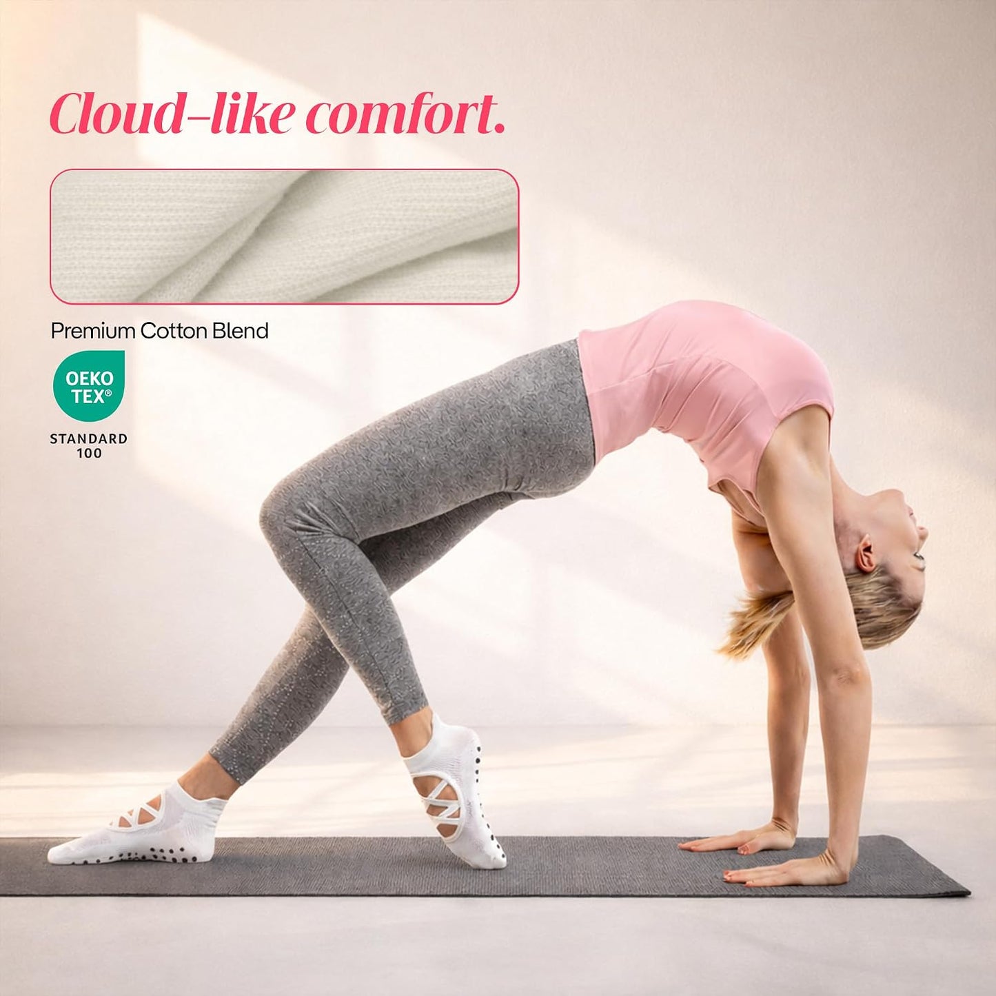 COOLMATE Pilates Socks with Grips for Women, Yoga Socks, Crew Non Slip Women for Barre, Pilates Gifts for Women - Colors B