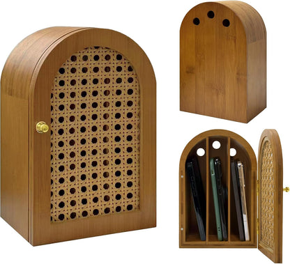Bamboo Phone Box, Premium Cell Phone Box for Family Time, Cell Phone Jail with Charging Holes,Phone Lock Box Holds 6 Phones (Walnut)