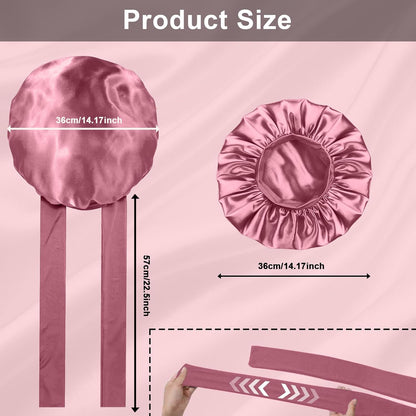 2Pcs Silk Hair Satin Bonnet for Sleeping Women,Large Satin Sleep Bonnets for Women with Elastic Tie Band Silk Hair Wrap with Ajustable Straps,Night Sleep Cap for Curly Braids,Black+Rose Gold