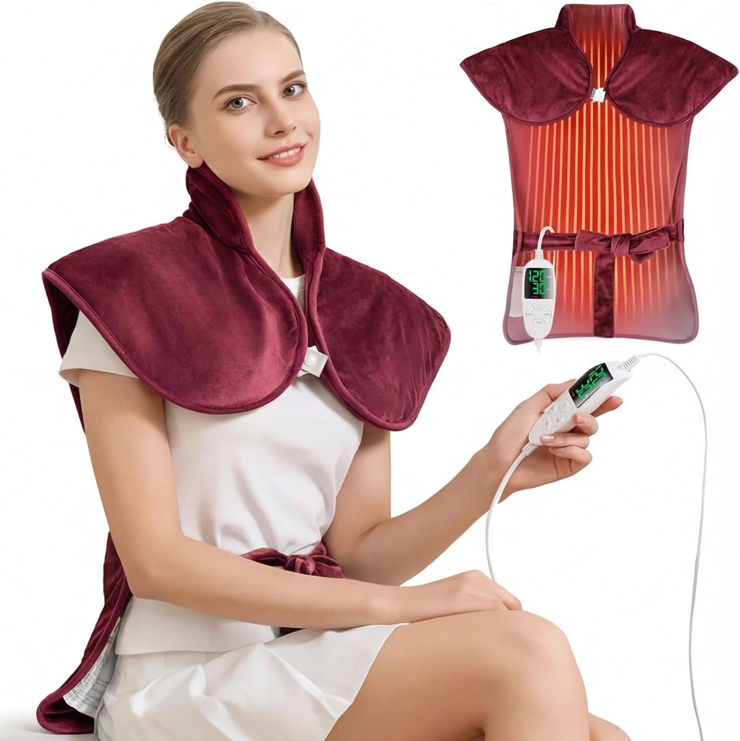 Electric Heating Pad for Neck Back Shoulder Pain Relief, 25"x37" Large Full Body Weighted Heated Pad for Menstrual Cramps - 5 Heat Levels/Snug Fit, Birthday Gifts for Women Men Mom Dad Elders