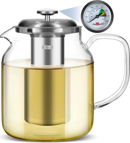 Aquach 51oz Glass Teapot with Infuser, Stovetop Safe Borosilicate Tea Pot | Dishwasher Safe, Plastic-free, Precise Loose Leaf Filter, Easy-clean Opening, Sharing Capacity