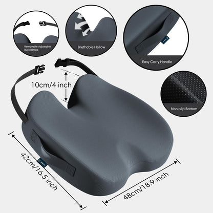 Large Memory Foam Seat Cushion for Office Chair, Car, Truck & Wheelchair - Sciatica, Coccyx & Tailbone Pain Relief Cushion for Long Sitting & Driving