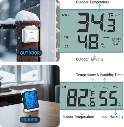 TempPro TP55 Digital Indoor Hygrometer Thermometer, 4-Inch Temperature/Humidity Monitor with Touchscreen and Backlit, Room Thermometer/Humidity Meter for House Home Greenhouse (Previously ThermoPro)