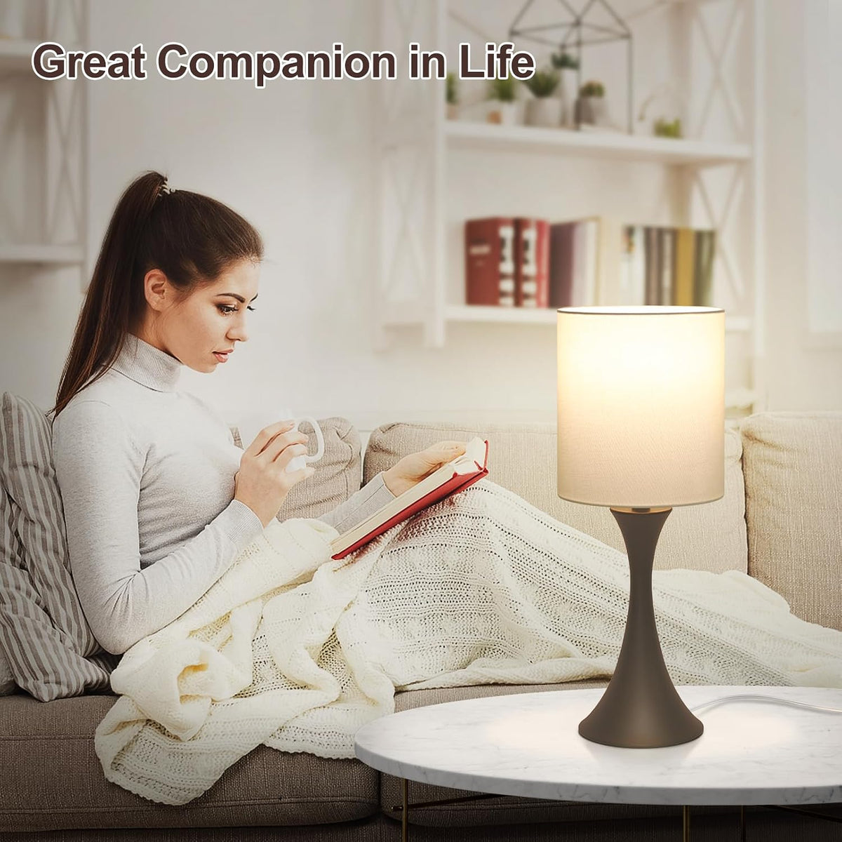 3 Way Touch Control Table Lamp, Dimmable Bedside Desk Lamp with Metal Base Modern Nightstand Lamp Stylish Grey Shade Simple Side Table Lamp for Bedroom, Living Room, Office or Den LED Bulb Included