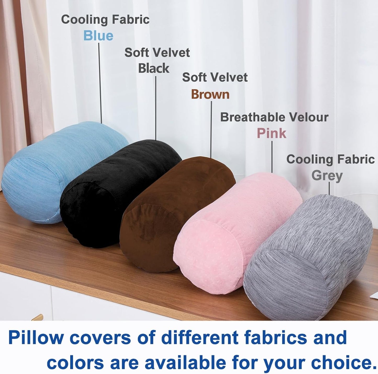 1 MIDDLE ONE Round Cylinder Bolster Pillow with Removable Velvet Cover, Tube Roll Cervical Pillow for Head, Neck, Back and Legs Support, 13"x 6", Blue
