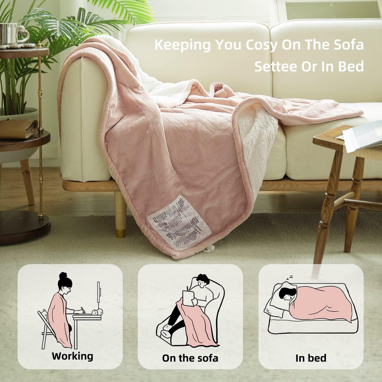 GOTCOZY Heated Throw Blanket, 50''X60'' - Soft Silky Plush Electric Blanket with 4 Heating Levels & 3 Hour Auto Off, ETL Certified, Machine Washable (Grey)