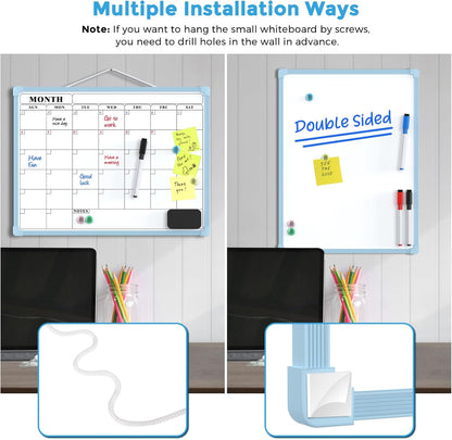 MaxGear Monthly Calendar Dry Erase Board for Wall, 16"x12", White Frame | Double-Sided, Hanging Small White Board, Portable Whiteboard for Planning, Drawing, Memo, to Do List, Home, Kitchen, Office