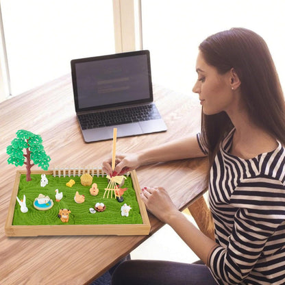 Zen Garden Kit for Desk 31PCS Mini Zen Sand Kit, Farmhouse Style for Office
