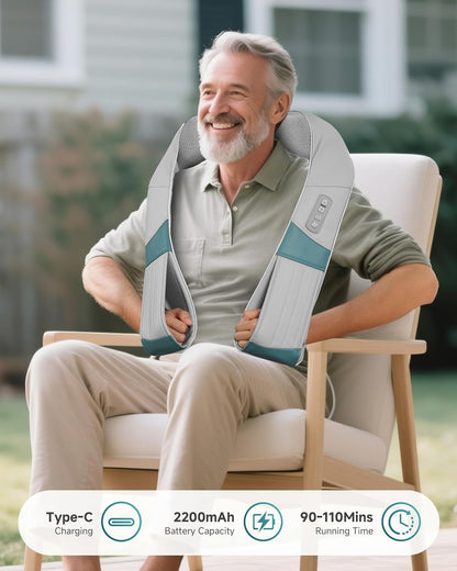 Snailax Cordless Massager - Shiatsu Neck and Shoulder Massager with Heat, FSA Eligible, Portable, Lumbar, Back Electric Massage Pillow, Gift for Woman, Mom, Dad